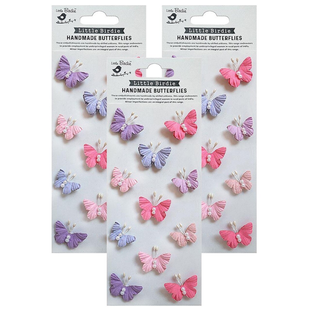 Pack of 3 - Little Birdie Pearl Sticker Embellishment 11/Pkg-Butterflies Fairy Sparkle